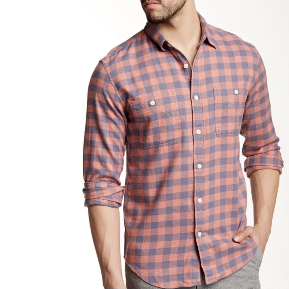 J. Crew Men's Checkered Shirt - Blue and Orange